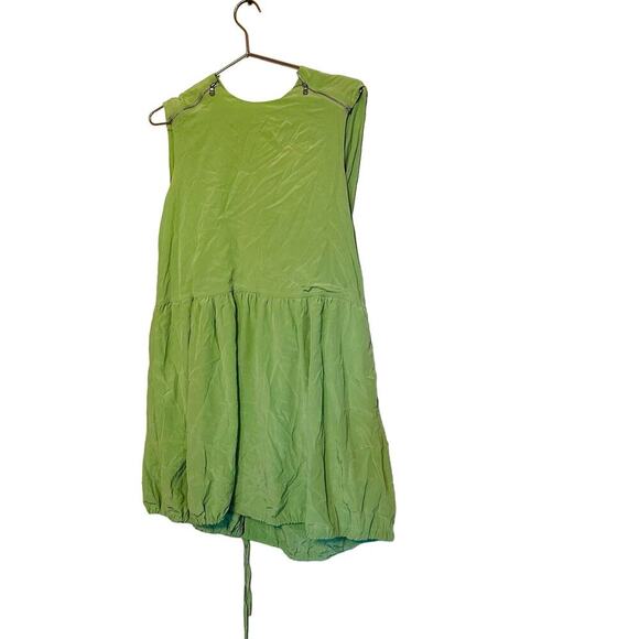 TIBI Eco Cape Green Silk Sleeveless Crew Neckline Zippers Shift Dress Size 6 - Picture 4 of 16